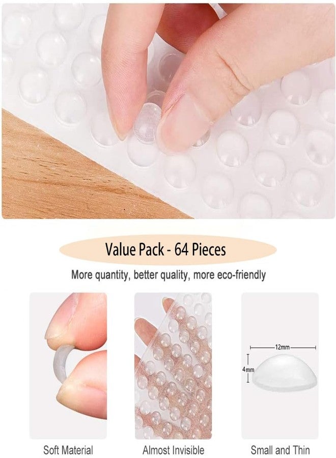 Fapiwen Cabinet Pads, 64Pcs Round Self Adhesive Silicone Bumper, Soft Close Cabinet Clear Bumper Dots Rubber Cupboard Door Bumpers Used In Furniture Dampening Noise (12 * 4Mm) - Image 2